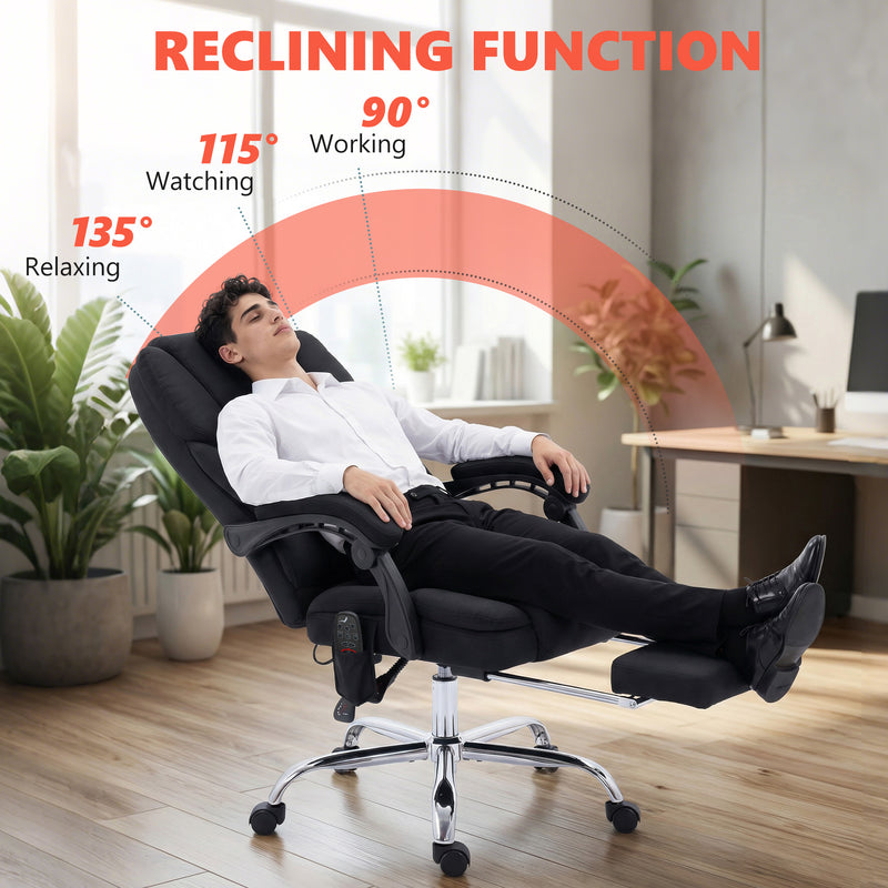 Massage Office Chair with Reclining Back and Heated Lumbar Support Black AOSOM