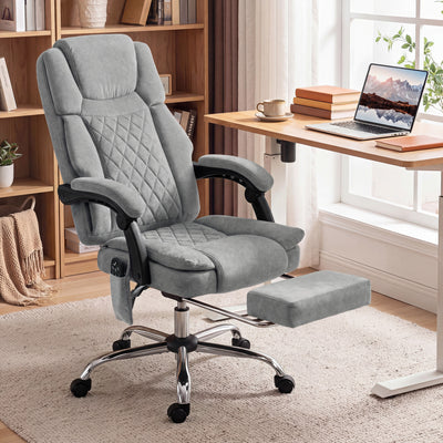 Massage Office Chair with Heat and Reclining Footrest for Home Office Comfort Grey AOSOM