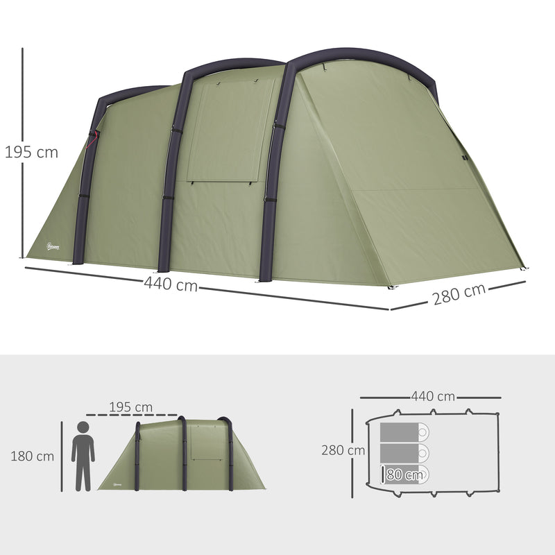Inflatable 6 Person Family Tent with Fast Air Beam Setup and Separate Living Area Olive Green