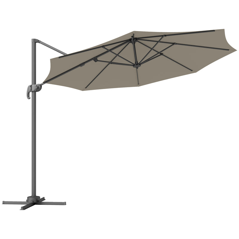 Light Grey 3 x 3m Cantilever Parasol with 360° Rotation and Crank Handle by Outsunny