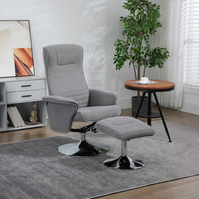 Grey Velvet Swivel Recliner Armchair With Footstool For Living Room Or Office Use