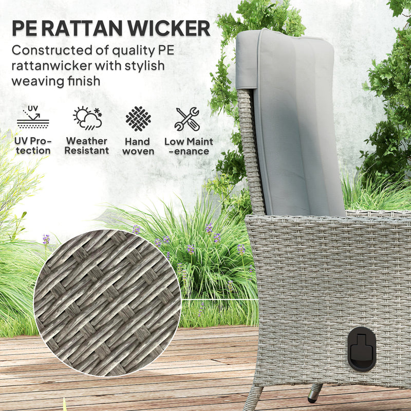 Grey Rattan Garden Recliner Chair With Adjustable Backrest and Cushion by Outsunny
