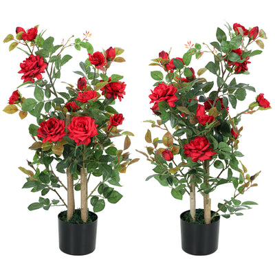 Artificial Rose Tree Set of 2 for Lasting Indoor or Outdoor Colour 90 cm Red AOSOM