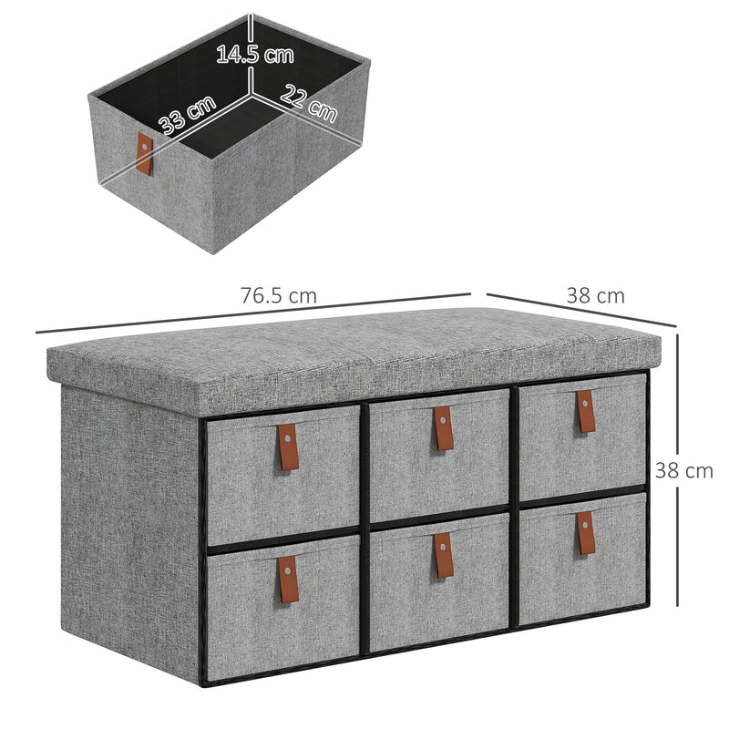 Shoe Storage Bench with Cushioned Seat and 6 Drawers for Hallway or Bedroom Light Grey