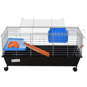 2 Tier Steel Hutch for Small Guinea Pigs with Accessories Ideal for Indoors, Blue and Orange