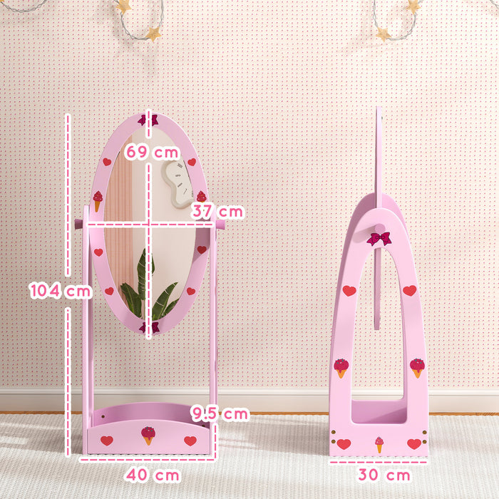 Kids Full Length Rotating Mirror with Storage Shelf Hot Pink by AIYAPLAY