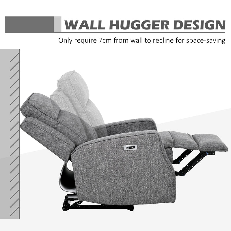 Electric Reclining Armchair with USB Charging Port and Padded Footrest Charcoal Grey