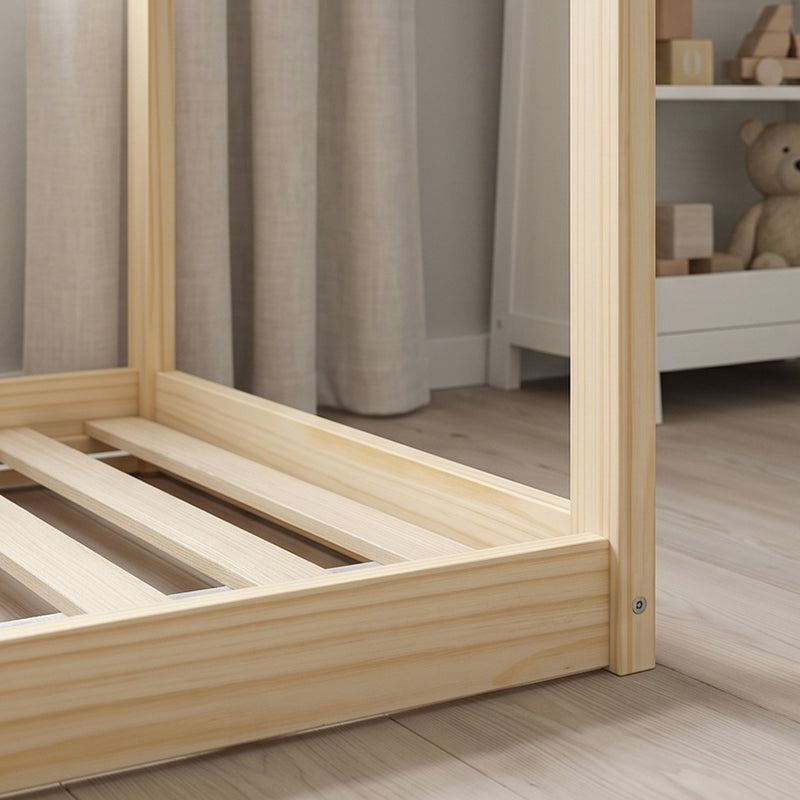 Kids Wooden House Bed Frame for Cosy and Fun Bedtime Single Size Natural Wood Finish