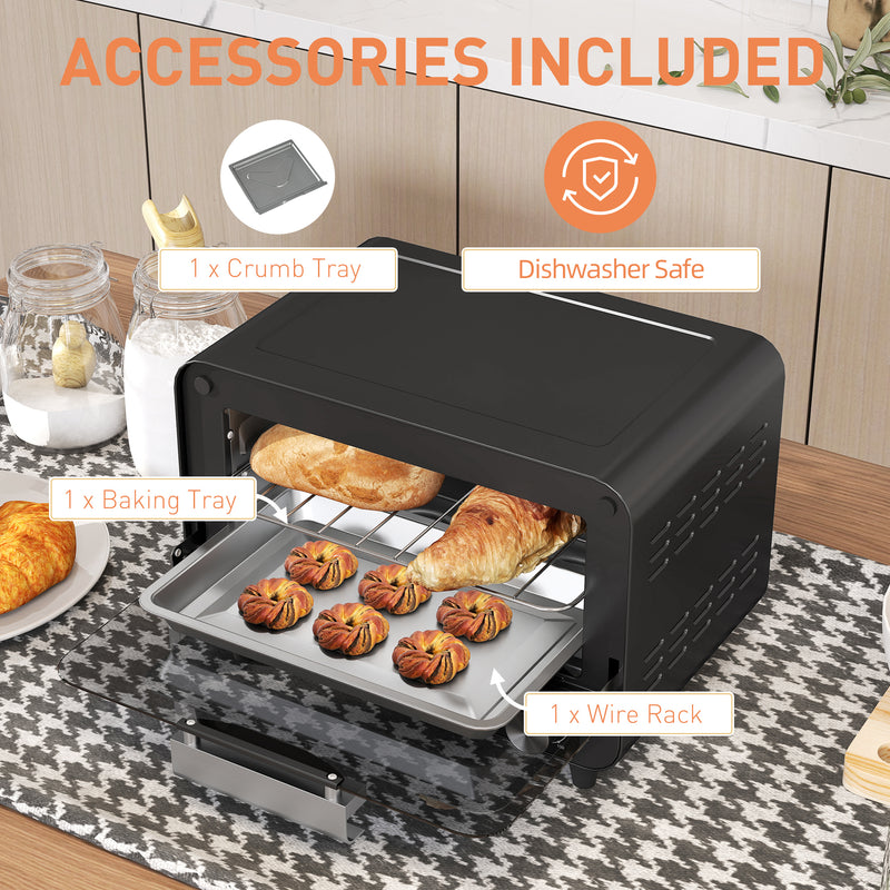 12L Mini Toaster Oven With Timer And Adjustable Heat Ideal For Small Kitchens Black AOSOM