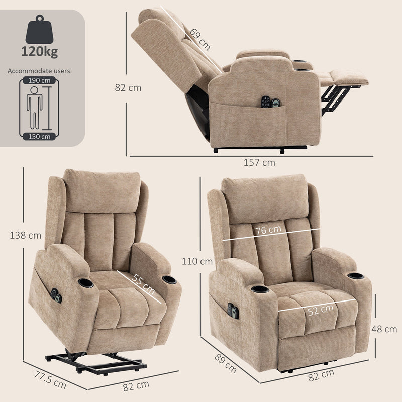 Power Lift Recliner Chair Brown - reclined
