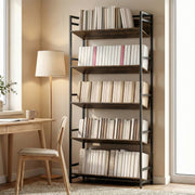 Bookcase and Room Divider with Five Secure Shelves for Organised Living Rustic Brown Black AOSOM
