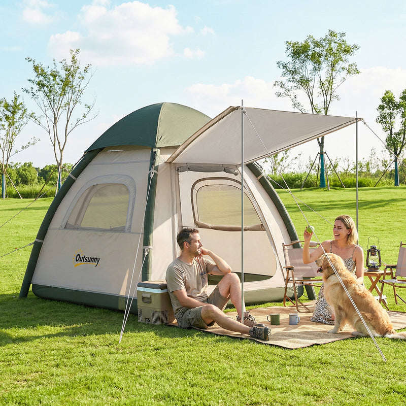 Inflatable Camping Tent with Fast 2 Minute Setup and Standing Height for Families Beige