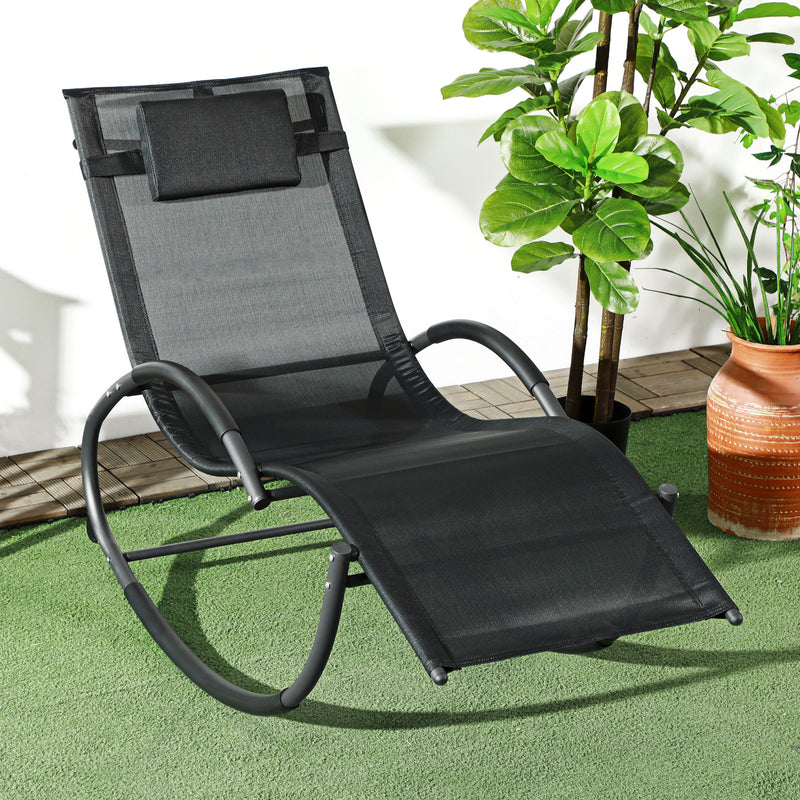 Zero Gravity Rocking Garden Chair with Pillow and Steel Frame for Outdoor Relaxing Black