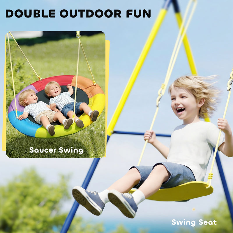 Kids Garden Swing Set with Nest and Belt Swings for Safe Outdoor Play Multicolour AOSOM