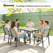 Garden Dining Set 6 Seater with Easy Clean Table and Breathable Chairs, Teak Outsunny