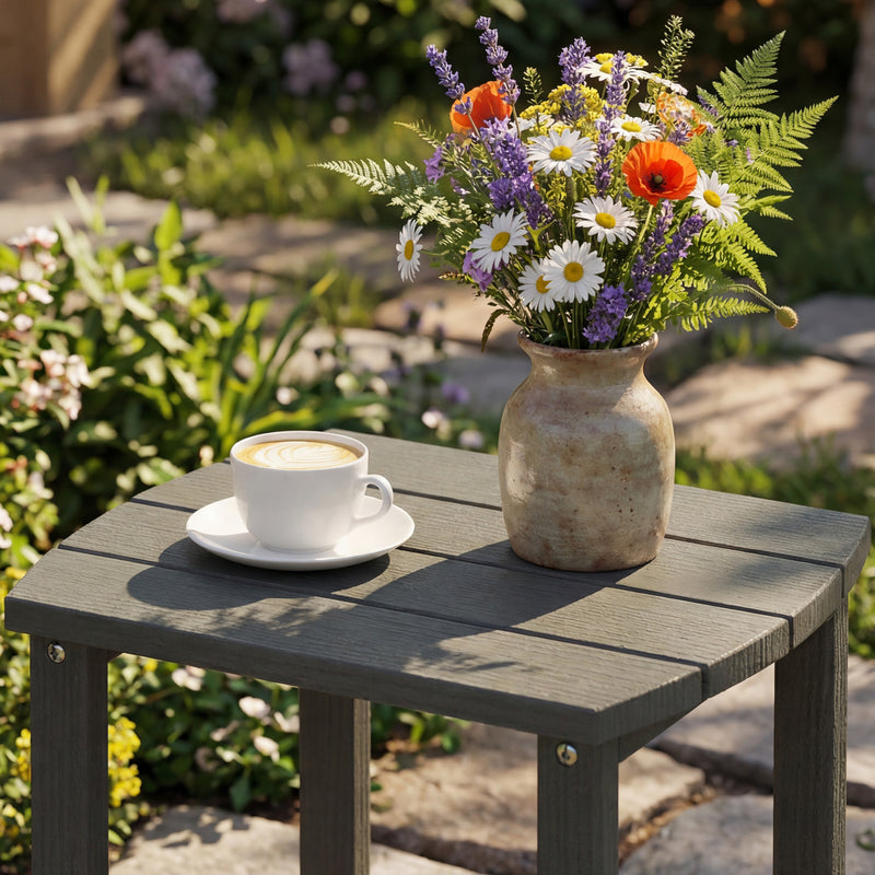 Outdoor Side Table for Garden or Patio with Easy-Clean Weatherproof Wood Effect Grey Outsunny