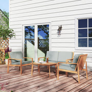 4 Piece Wooden Garden Furniture Set with Soft Cushions in Teak Finish by Outsunny