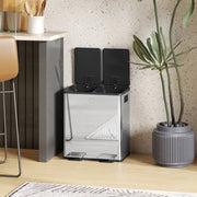 40L Dual Compartment Stainless Steel Kitchen Bin with Deodorisers Silver by Homcom