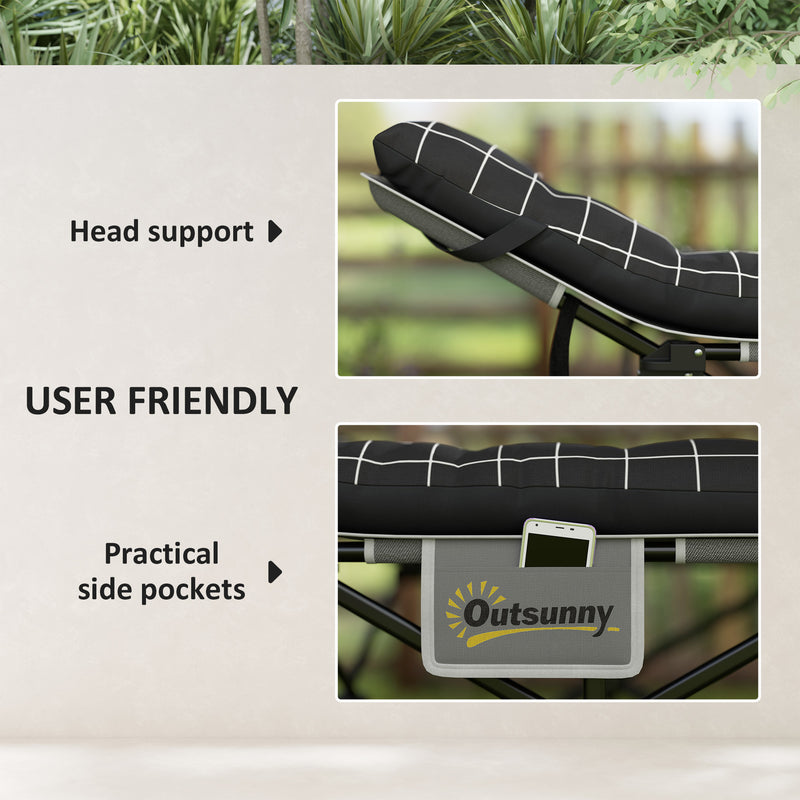 Folding Camping Bed with Thick Mattress and Head Support for Comfortable Outdoor Sleep Black