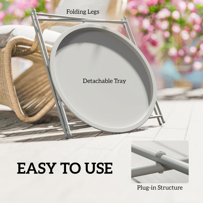 Folding Garden Side Table with Removable Tray for Easy Outdoor Serving White Outsunny