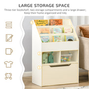 Kids Bookshelf and Toy Organiser with Drawer and Wheels for Easy Storage, White
