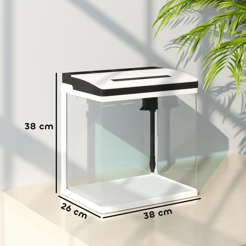 28L Glass Fish Tank with LED Light and Filter for Betta Shrimp and Guppies Black