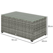 Light Grey Rattan Side Table with 90 x 50cm Glass Top for Garden or Patio by Outsunny