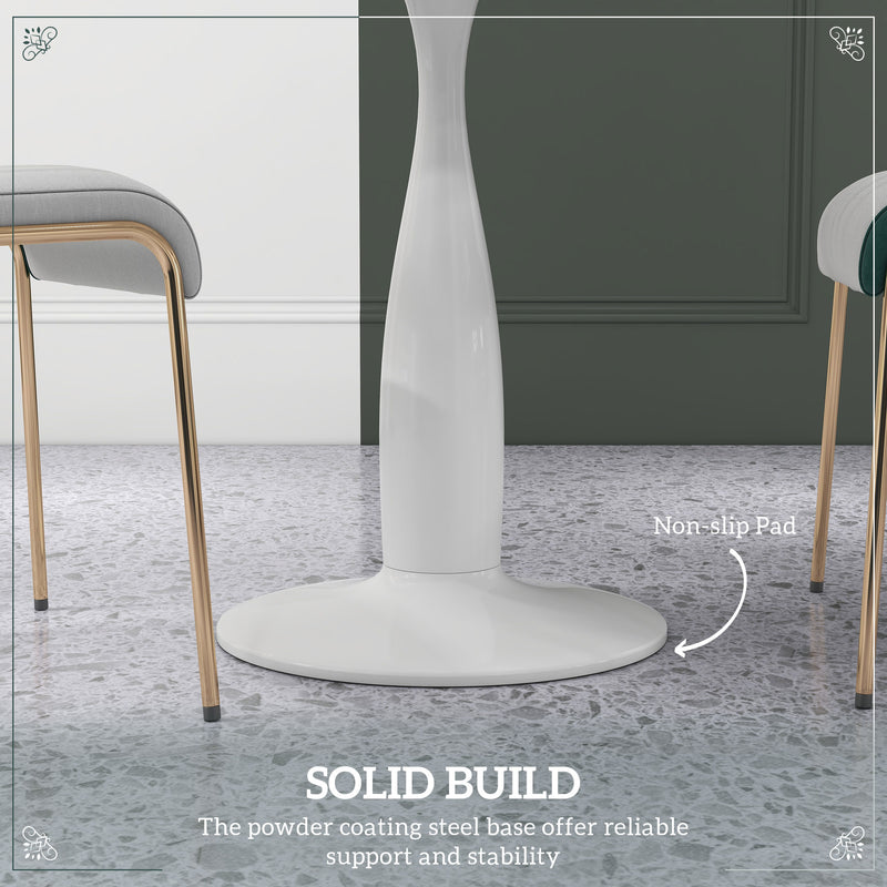 2 Seater Dining Table with Steel Base and Anti Slip Feet for Small Spaces White and Grey