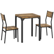 Three Piece Compact Dining Set with Table and Two Chairs in Rustic Brown
