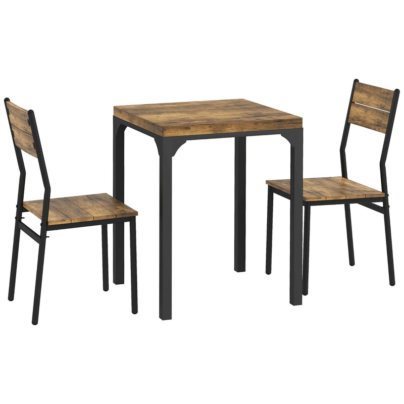 Three Piece Compact Dining Set with Table and Two Chairs in Rustic Brown