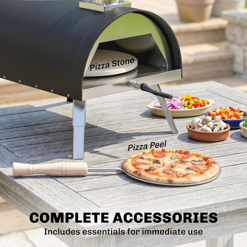 Wood Fired Outdoor Pizza Oven for Fast Even Cooking with Rotating Stone for Garden or Patio, Black Outsunny
