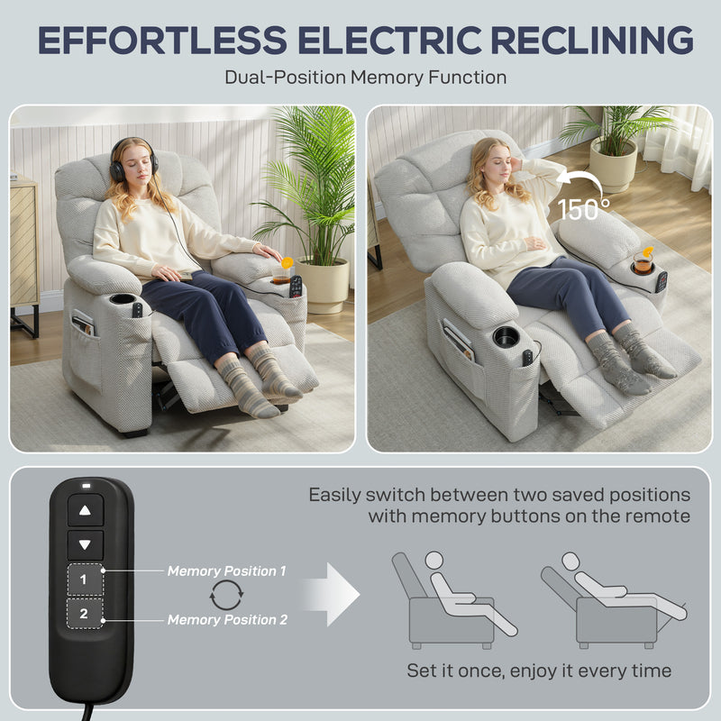 Electric Recliner Armchair with Massage Heat USB Port and Cup Holders for Lounge Grey AOSOM