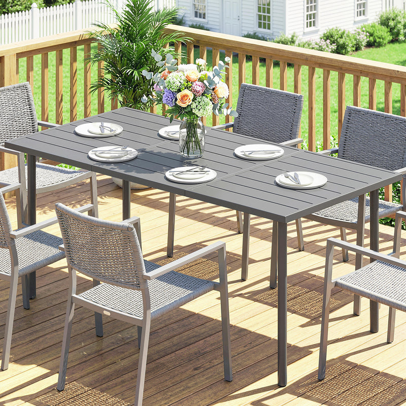 Garden Dining Table for 6 with Weatherproof Metal Frame and Easy Clean Slatted Top Dark Grey