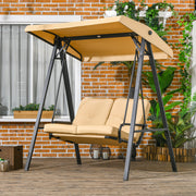 Beige Two Seater Garden Swing Bench With Adjustable Canopy For Shaded Outdoor Relaxing