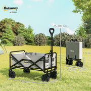 Folding Cargo Wagon Trolley with Telescopic Handle for Camping and Garden in Dark Grey