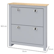 Narrow Wooden Shoe Cabinet with Flip Doors and Adjustable Shelf for Hallway Storage Grey