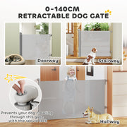 Grey Retractable Dog Gate for Stairs and Doorways Extends to 140 cm Wide