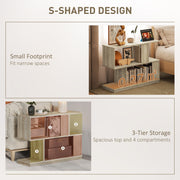 S Shaped Wooden Side Table with Storage Shelf for Living Room or Bedroom, Natural Wood