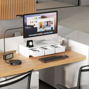 White Monitor Stand Riser with 3 Drawers for PC Laptop and Small Printer by HOMCOM