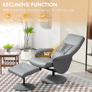 Swivel Recliner Chair with Footstool High Back PU Leather Armchair for Living Room Light Grey