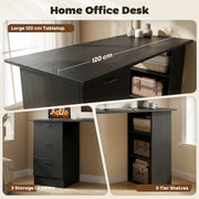 Computer Desk With Storage Shelves And Drawers Ideal For Home Office Use Black AOSOM