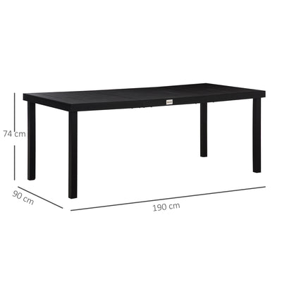 Large 8 Seater Garden Dining Table with Faux Wood Top for Patio or Outdoor Use, Black Outsunny
