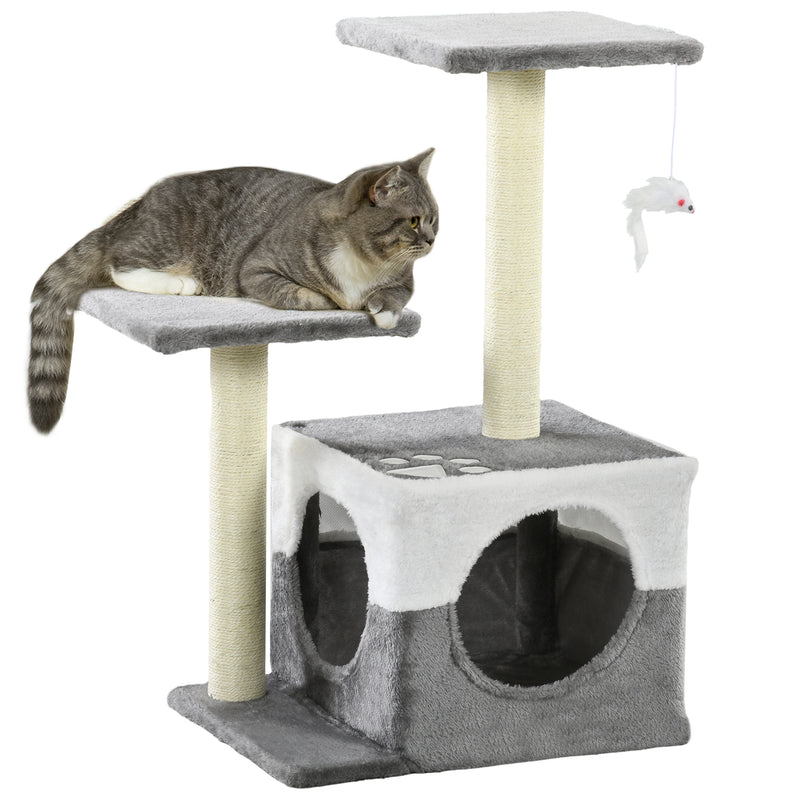 Multi Level Cat Tree with Sisal Scratching Posts Perches and Toy Mouse for Indoor Fun Grey