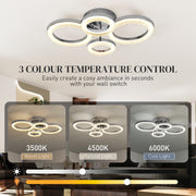 Modern LED Ceiling Light with 4 Ring Design and Adjustable Colour for Living Room Silver Tone AOSOM