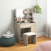 Natural Wood Dressing Table with Storage and Matching Stool Set