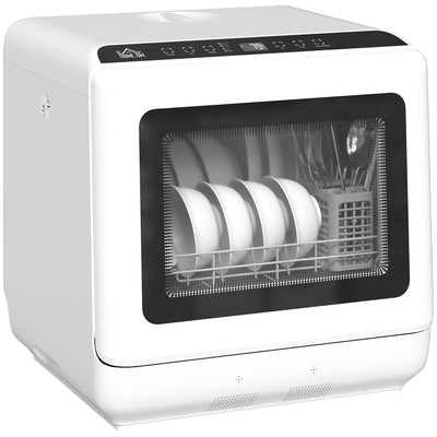 Compact 6L Tabletop Dishwasher with Five Cleaning Modes Ideal for Small Kitchens White AOSOM