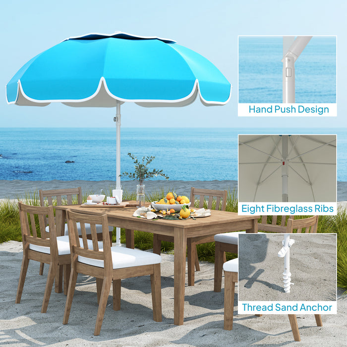 Blue Portable Beach Umbrella with Sand Anchor UPF50+ Tilt Adjustable Height by Outsunny