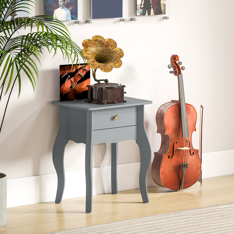 French Style Side Table With Storage Drawer Ideal For Bedrooms Or Living Rooms, Grey