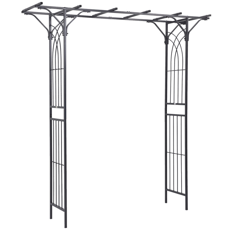 Metal Garden Arch with Trellis Sides for Climbing Plants and Outdoor Decor Dark Grey Outsunny