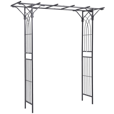 Metal Garden Arch with Trellis Sides for Climbing Plants and Outdoor Decor Dark Grey Outsunny